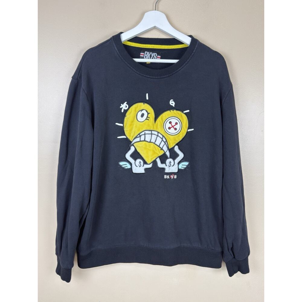 BKYS Black Graphic Sweatshirt Mens XL Yellow Heart Money Monster Embroidered